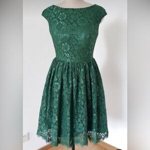 Handmade Emerald Green Dress with Lace Overlay Size S
